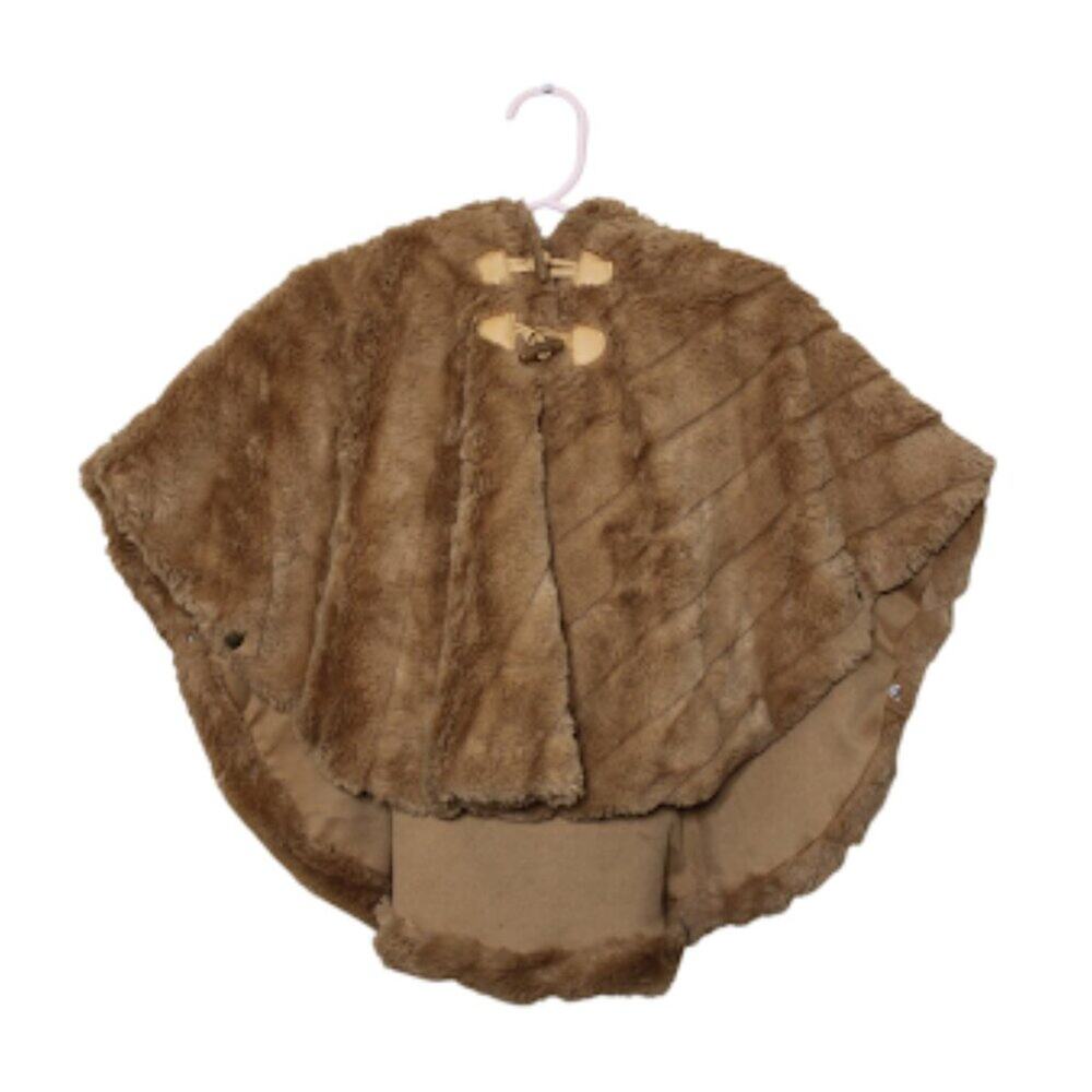 LITTLE LASS | Brown Faux Fur Hooded Side Snap Girls Cape Poncho Toddler 2T